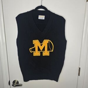 Vintage 60's 70's Bristol Award Cheerleader Sweater Vest Black With Gold